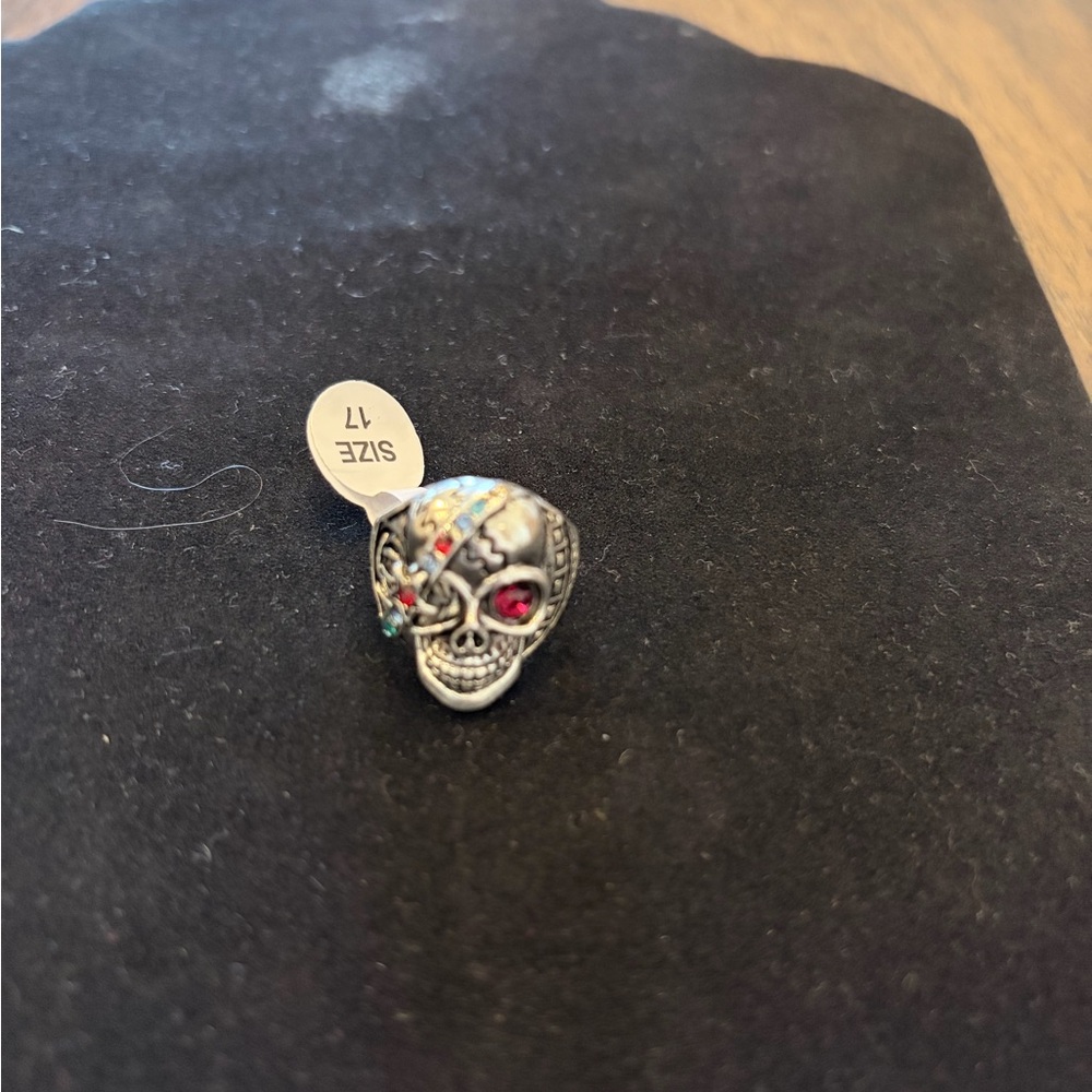 Silver Skull Ring with Gem Accents